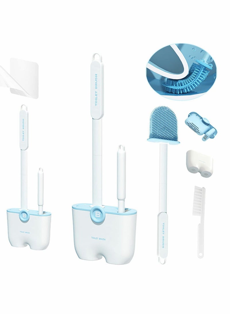 Excefore Silicone Toilet Brush 2 Pack,Quick Draining Wall Mounted Removable Bathroom Toilet Brush Holder Set,Non Slip Long Handle and Flexible Bristles  - Image 1