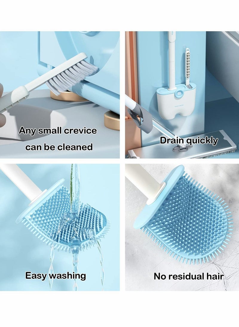 Excefore Silicone Toilet Brush 2 Pack,Quick Draining Wall Mounted Removable Bathroom Toilet Brush Holder Set,Non Slip Long Handle and Flexible Bristles  - Image 4