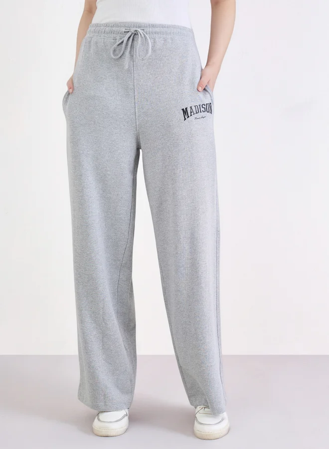 Styli Styli Grey Wide Leg Joggers with Drawstring