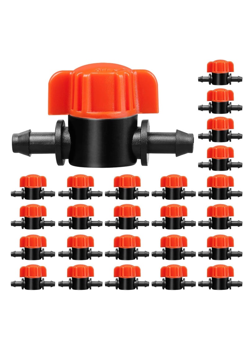 Drip Irrigation Valve, 1/4" Drip Irrigation Shut Off Switch Valve, Drip Irrigation Tubing Drip Line Cut Off Valve for Garden Lawn Irrigation System 25 Pcs