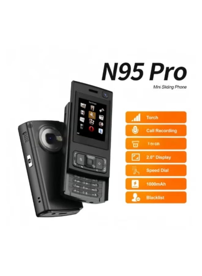 هوب هاتف محمول صغير N95 برو للجيب بتصميم قابل للإنزلاق، يدعم شريحتي اتصال في وضع الاستعداد، شاشة 2.0 بوصة، ضوء فلاش، تسجيل المكالمات، هاتف بأزرار صغيرة - Image 2