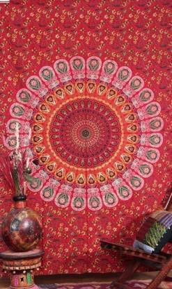 VKMarotia VKMarotia Peacock Wing Indian Mandala Bohemian Art Wall Hanging Bedspread Bedcover Beach Throw Blanket Yoga Mat Tapestry Red Poster - Image 1