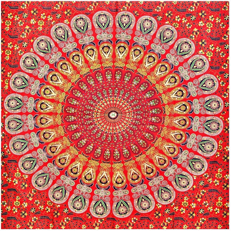 VKMarotia VKMarotia Peacock Wing Indian Mandala Bohemian Art Wall Hanging Bedspread Bedcover Beach Throw Blanket Yoga Mat Tapestry Red Poster - Image 2
