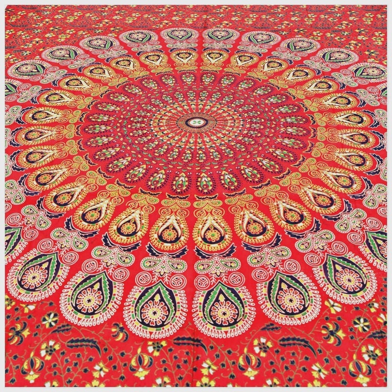 VKMarotia VKMarotia Peacock Wing Indian Mandala Bohemian Art Wall Hanging Bedspread Bedcover Beach Throw Blanket Yoga Mat Tapestry Red Poster - Image 4