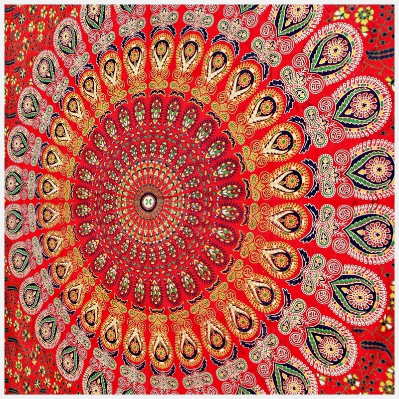 VKMarotia VKMarotia Peacock Wing Indian Mandala Bohemian Art Wall Hanging Bedspread Bedcover Beach Throw Blanket Yoga Mat Tapestry Red Poster - Image 3