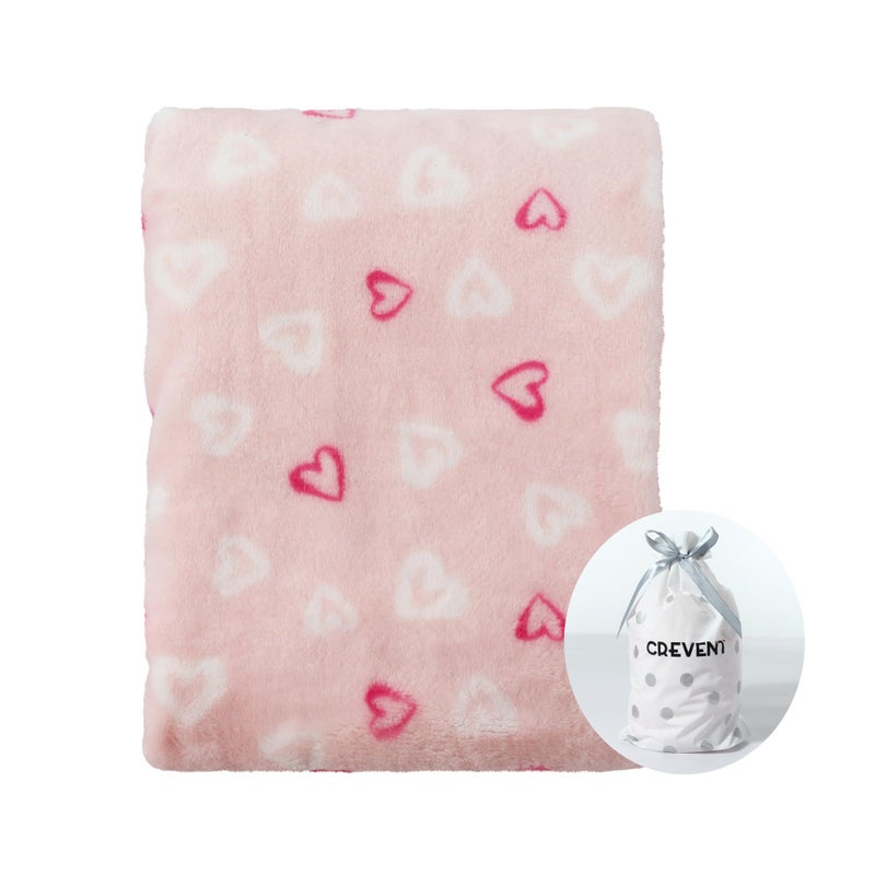 CREVENT 30X40 Lightweight Cozy Plush Fluffy Warm Fleece Baby Blanket for Girl Infant Toddler Crib Cot Stroller Pink Heart