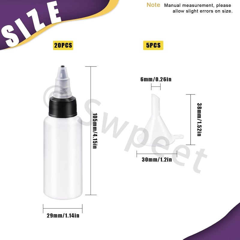 مجموعة Swpeet المكونة من 25 زجاجة توزيع شفافة مع قمع صغيرة، زجاجة بلاستيكية من نوع LDPE بوسطن سعة 1 أونصة، زجاجات قطارة ضغط فارغة سعة 30 مل مع أغطية لولبية للأحبار والزيوت والسوائل، زجاجات ضغط بلاستيكية - Image 2