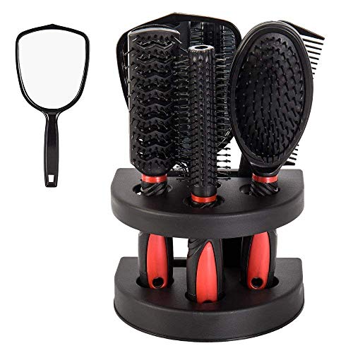 Healthcom Set of 5 Hair Combs Set Professional Salon Hair Cutting Brushes Sets Salon Hairdressing Styling Tool Mirror And Holder Stand Set Dressing Comb Kits for - Image 1