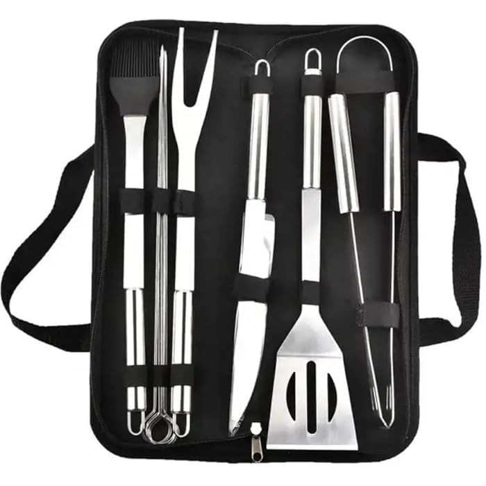 FRESHOME Stainless Steel Barbecue BBQ Tool Kit Set Barbecue Cooking Helping Accessories with Storage Bag - RA014 - Sliver - Image 3