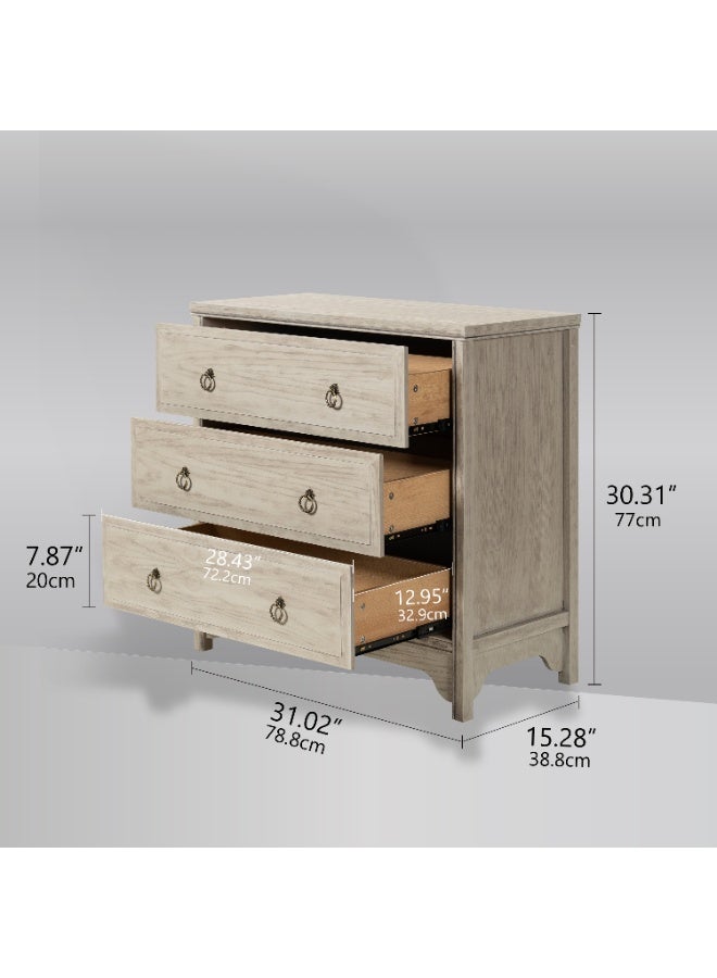 DOOHWAN Solid Wood Dresser for Bedroom- Natural Wood Veneers & Water Based Paint Finished- Vintage Chests of Drawers, Small 3 Drawer Dresser - Image 2