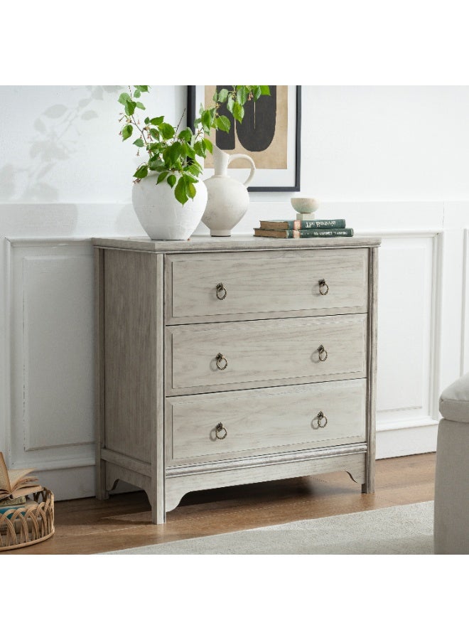 DOOHWAN Solid Wood Dresser for Bedroom- Natural Wood Veneers & Water Based Paint Finished- Vintage Chests of Drawers, Small 3 Drawer Dresser - Image 3