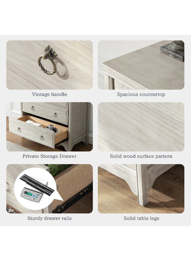 DOOHWAN Solid Wood Dresser for Bedroom- Natural Wood Veneers & Water Based Paint Finished- Vintage Chests of Drawers, Small 3 Drawer Dresser - Image 4