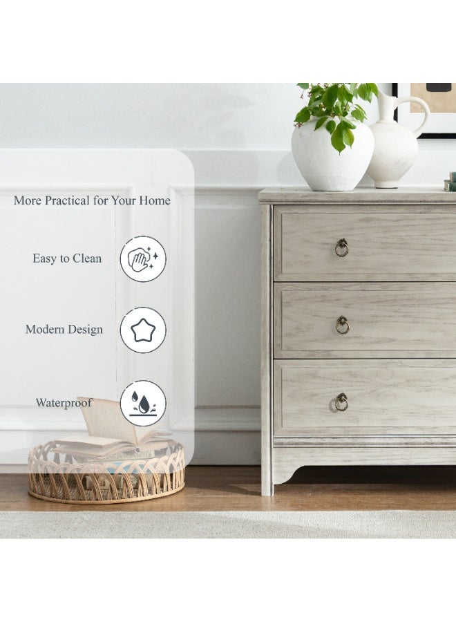 DOOHWAN Solid Wood Dresser for Bedroom- Natural Wood Veneers & Water Based Paint Finished- Vintage Chests of Drawers, Small 3 Drawer Dresser - Image 5