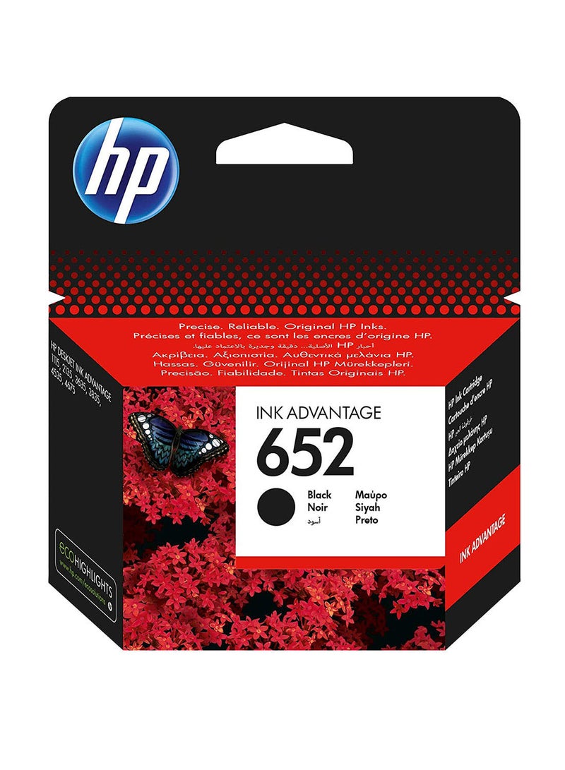 HP خرطوشة حبر بديلة 652، تعمل مع سلسلة HP DeskJet 1100، 2100، 2200، 3600، 3700، 3800، 4500، 4600، 5000، 5200 باللون الأسود أسود - Image 1