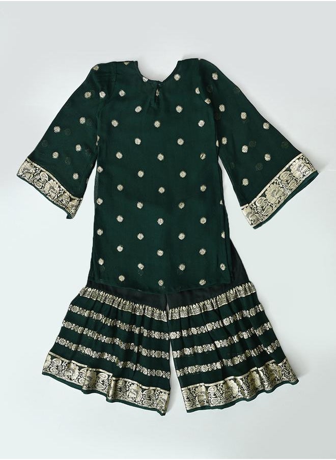 BELLA MODA Printed Round Neck Kurta & Tiered Sharara Set by Styli  - Image 2