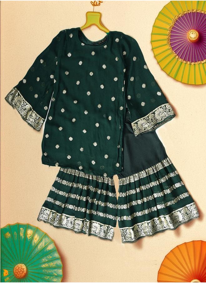 BELLA MODA Printed Round Neck Kurta & Tiered Sharara Set by Styli  - Image 1