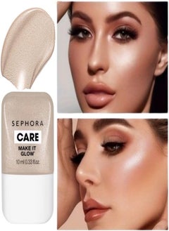 سيفورا هايلايتر سائل Make It Glow من مجموعة سيفورا - لون 01 Full Moon (لون الشمبانيا المضيء) - تركيبة خفيفة الوزن وقابلة للبناء والمزج للحصول على لمسة نهائية مشرقة وندية - 10 مل  - Image 2