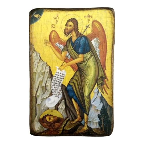 Iconsgr Wooden Greek Christian Orthodox Wood Icon of Saint John The Baptist / A0 - Image 1