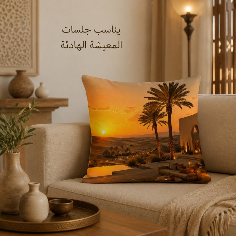 Desert Sunset Palm Tree Cushion Cover, Warm Middle East Landscape Pillowcase for Sofa, Bedroom, Living Room Decor and Home Gift - Image 2