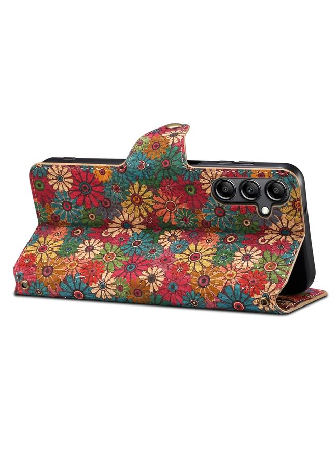 دينيور جراب لهاتف Samsung Galaxy A54 5G من سلسلة اللغة الزهرية، جراب هاتف من قماش الفلين بحواف زيتية من الجلد - Image 5