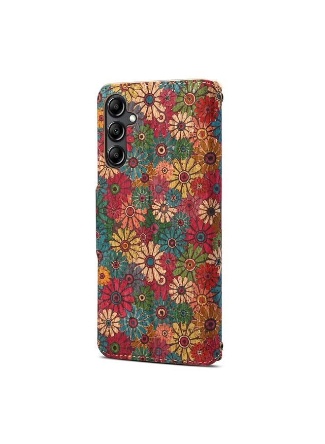 دينيور جراب لهاتف Samsung Galaxy A54 5G من سلسلة اللغة الزهرية، جراب هاتف من قماش الفلين بحواف زيتية من الجلد - Image 3