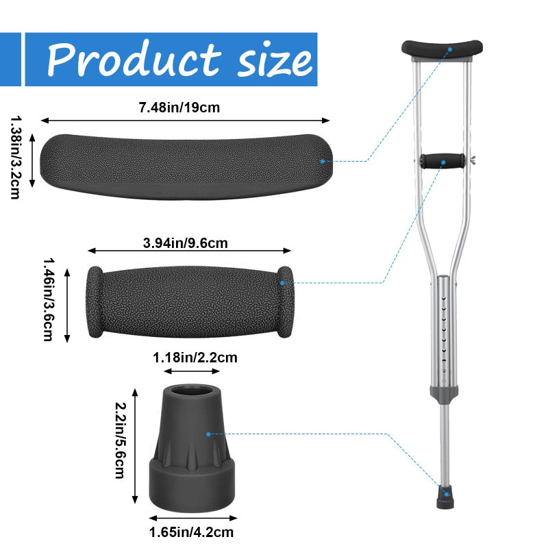 DXMWWTP Replacement Crutch Pads, 6 Pcs Crutch Accessory Replacement Crutch Parts and Caps Set , Universal Comfort Padding for Arm Crutches Armpits and Feet Caps for Standard Aluminum Crutches (Black) - Image 2