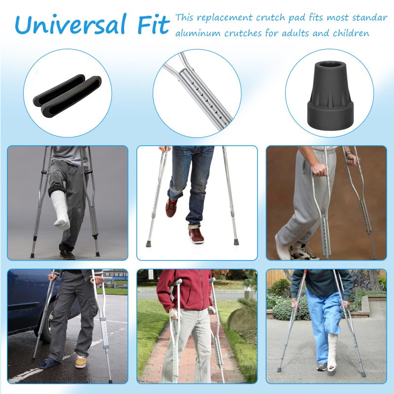 DXMWWTP Replacement Crutch Pads, 6 Pcs Crutch Accessory Replacement Crutch Parts and Caps Set , Universal Comfort Padding for Arm Crutches Armpits and Feet Caps for Standard Aluminum Crutches (Black) - Image 4