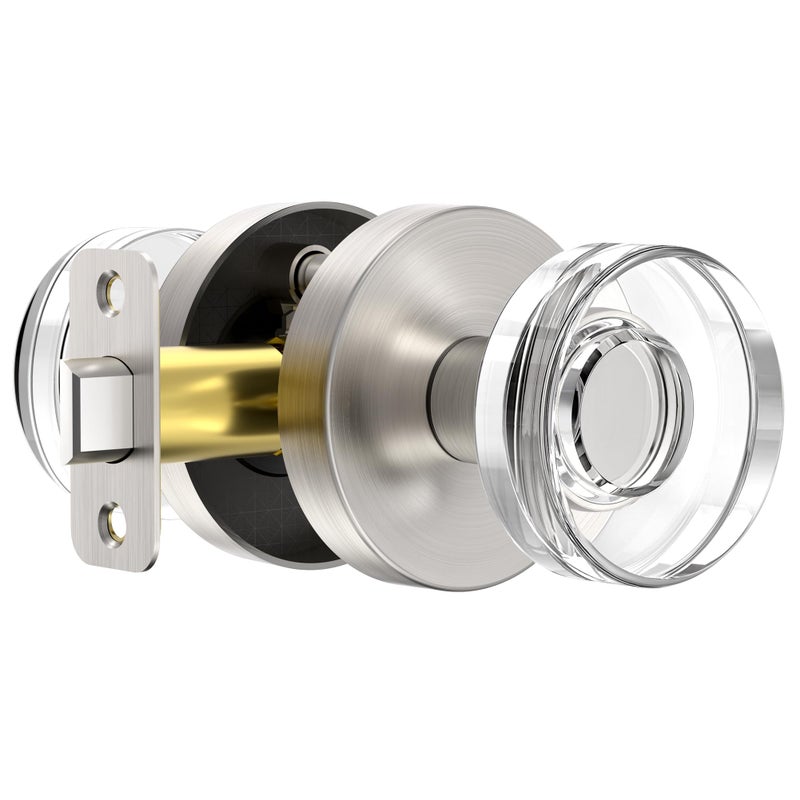 Naubea Satin Nickel Door Knobs Glass Door Knobs Interior Round Passage Door Knob Crystal Interior Door Knob For Closet And Hallway, Brushed Nickel - Image 1