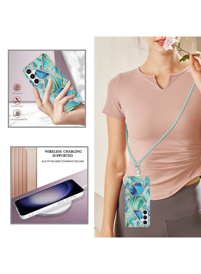 اس-توب جراب لهاتف Samsung Galaxy S23 FE 5G مطلي بالكهرباء IMD Splicing جراب هاتف TPU رخامي مزدوج الجانب مع حبل - Image 4