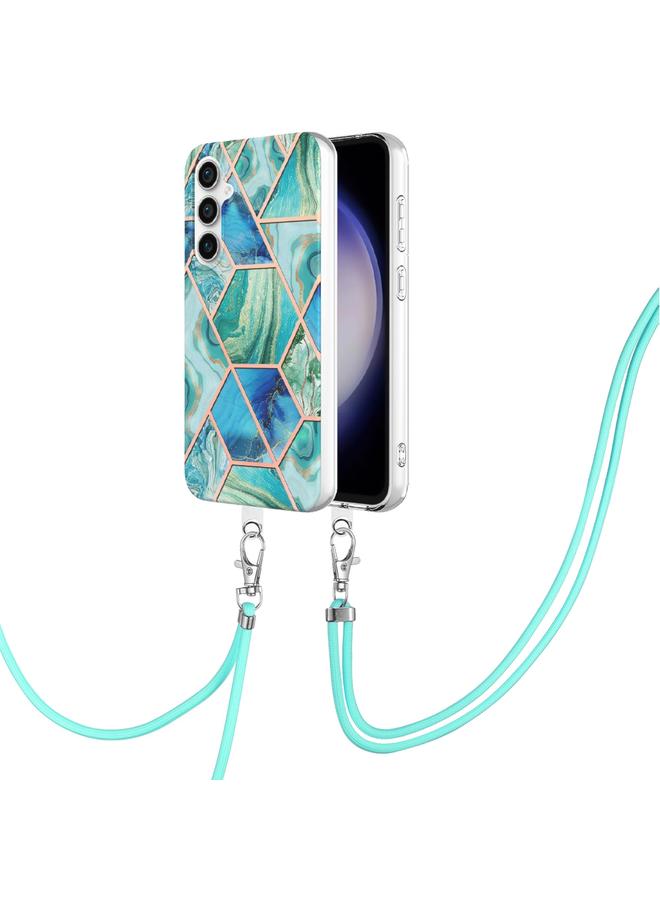 اس-توب جراب لهاتف Samsung Galaxy S23 FE 5G مطلي بالكهرباء IMD Splicing جراب هاتف TPU رخامي مزدوج الجانب مع حبل - Image 1