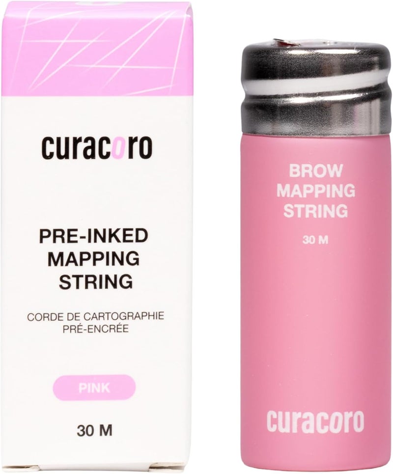 خيط تحديد شكل الحواجب Brow Mapping String، بطول 30 مترًا ومُرسوم مسبقًا، مخصص لتقنيات الميكروبليدينج والمكياج ��لدائم (PMU)، وتشكيل الحواجب باستخدام فحم الخيزران (لون وردي). - Image 1