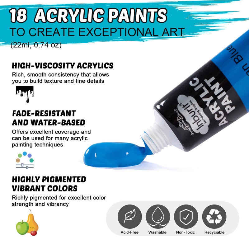 Inburit Art Paint Set for Kids, Painting Supplies Kit with 5 Canvas Panels, 8 Brushes, 18 Acrylic Paints, Multi-Function Table Easel, Etc, Premium Acrylic Paint Set for Students, Kids and Beginner. - Image 3