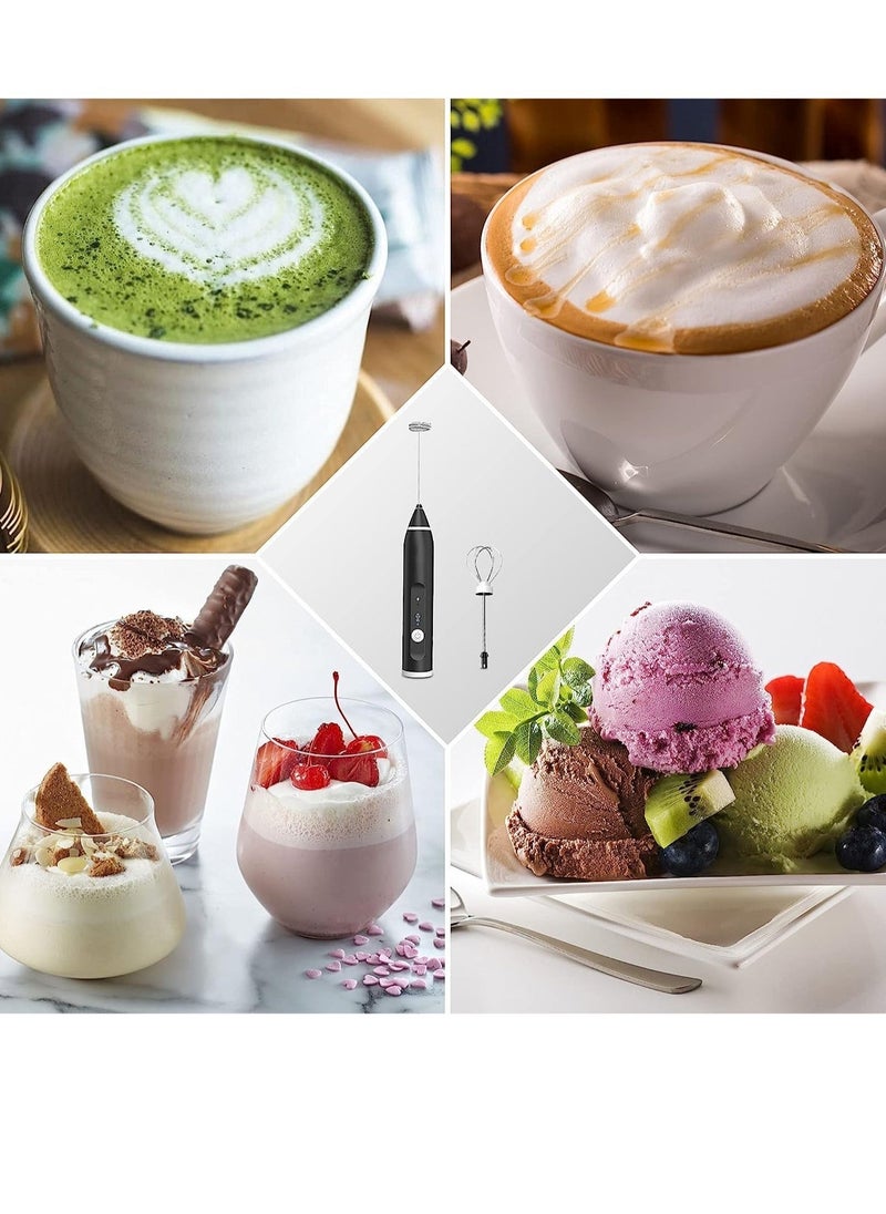 ELTRAZONE Milk Frother, Handheld Electric Egg Whisk USB Rechargeable Foam Maker with Stainless Steel Whisks & 3 Speed Adjustable Egg Beater Mini Blender Drink Mixer Milk Frother for Coffee Chocolate Egg Mix  - Image 4