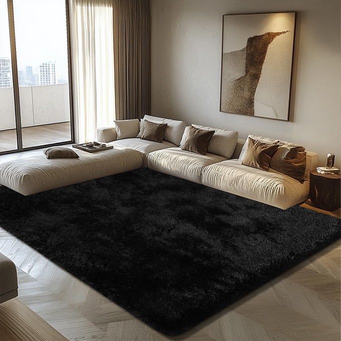 8X10 FLUFFY AREA RUGS FOR LIVING ROOMSHAG AREA RUG FOR BEDROOMBLACK SOFT FUZZY RUG NONSHEDDING INDOOR PLUSH CARPET FOR KIDS BEDROOM NURSERY HOME DECOR