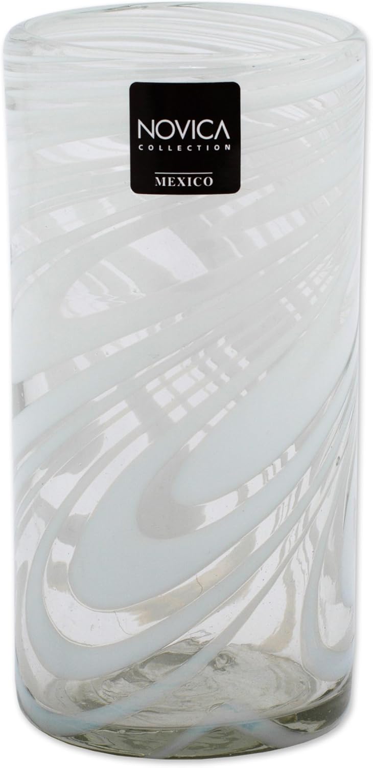 NOVICA Whirling White Set Of 6 Blown Glass Highball Glasses - Image 1