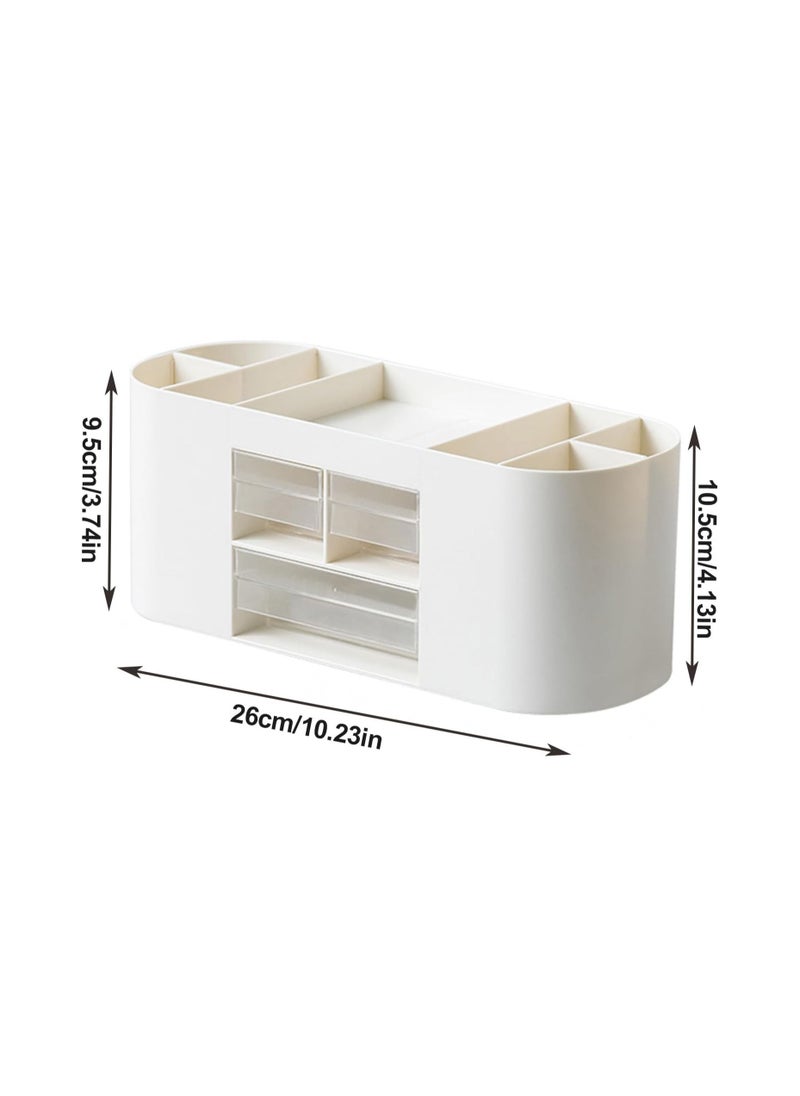 KASTWAVE Pencil Pen Holder Desk Organizer with Drawers, Plastic Desktop Stationery Holder Storage Box for Card, Pen, Pencil, Post-it Notes, Erasers, Paper Clips (Beige)  - Image 4