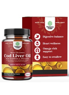 Natures Craft Icelandic Cod Liver Oil Softgels Wild Caught Epa Dha Omega 3 Fish Oil 1000Mg Sustainably Sourced Burpless Fish Oil Supplement With Vitamin D3 And A For Heart Joint Brain And Immune Support  - Image 1