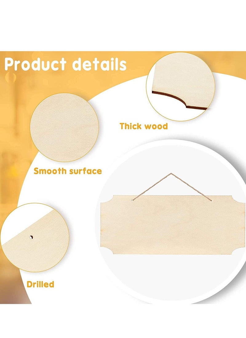 Excefore - Unfinished Hanging Wood Signs, 10Pcs Rectangle Blank Wooden Plaque Blank Hanging Wooden Slices Banners with Ropes for Pyrography Painting Writing DIY Home Crafts Supplies (Beige) - Image 1