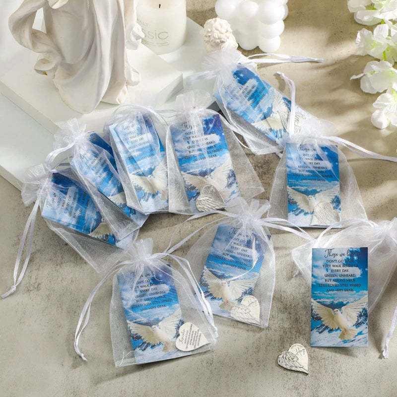 Sureio 150 Pieces Funeral Favors for Celebration of Life Heart Pocket Hug Token with Funeral Prayer Cards and Organza Bags As a Keepsake for Family Church Memorial Celebration of Life Gifts - Image 5