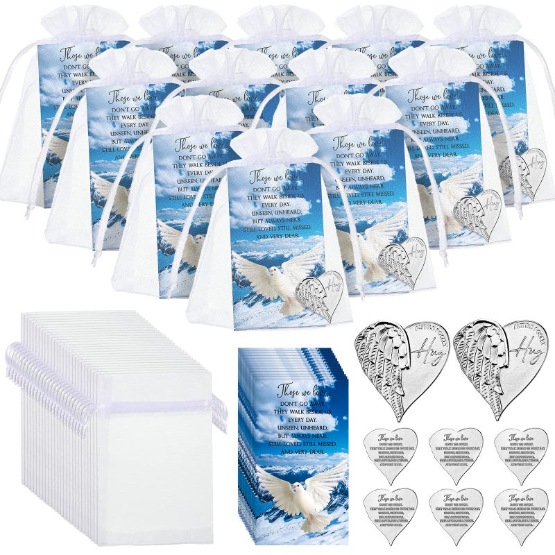 Sureio 150 Pieces Funeral Favors for Celebration of Life Heart Pocket Hug Token with Funeral Prayer Cards and Organza Bags As a Keepsake for Family Church Memorial Celebration of Life Gifts - Image 1