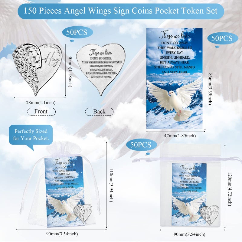 Sureio 150 Pieces Funeral Favors for Celebration of Life Heart Pocket Hug Token with Funeral Prayer Cards and Organza Bags As a Keepsake for Family Church Memorial Celebration of Life Gifts - Image 2