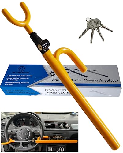 Dodomes Steering Wheel Lock Anti-Theft car Device Car Wheel Locks Heavy Duty Vehicle Security Steering Wheel Lock for Truck Car Vehicles Van Lorry SUV with 4 Keys, Elongated Length MAX 30.5“ Yellow - Image 1