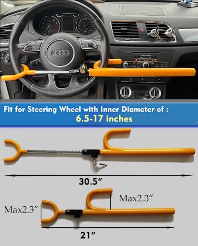 Dodomes Steering Wheel Lock Anti-Theft car Device Car Wheel Locks Heavy Duty Vehicle Security Steering Wheel Lock for Truck Car Vehicles Van Lorry SUV with 4 Keys, Elongated Length MAX 30.5“ Yellow - Image 4