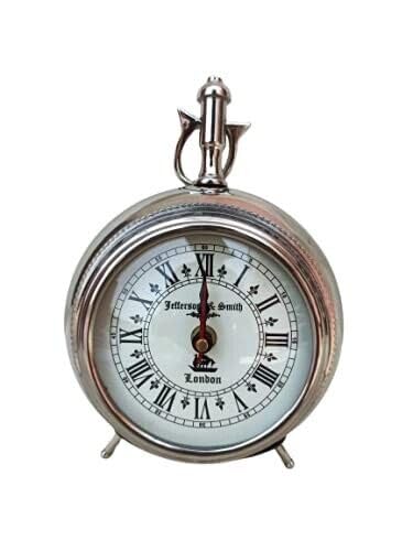 LINE WOOD LINE WOOD Handmade Nikhil Finish Table Clock Desk Clock Antique Style Hanging Clock Vintage Huntleigh Station Desk Decor Watches Home Office Decor 75 Inch Silver 