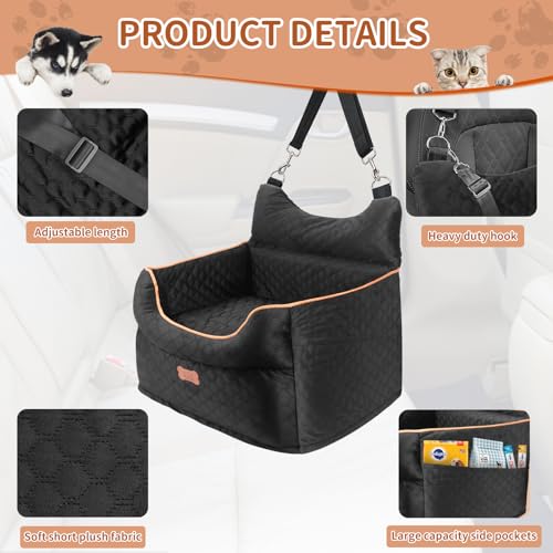 EUHAMS Dog Car Seat - Memory Foam Dog Booster Seats for Small Dogs Up to 25lbs-Elevated Pet Car Seat with Storage Pockets and Dogs Seat Belt-Pet Travel Bed for Front & Back Seats-Removable Washable-Black - Image 4