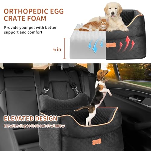 EUHAMS Dog Car Seat - Memory Foam Dog Booster Seats for Small Dogs Up to 25lbs-Elevated Pet Car Seat with Storage Pockets and Dogs Seat Belt-Pet Travel Bed for Front & Back Seats-Removable Washable-Black - Image 2
