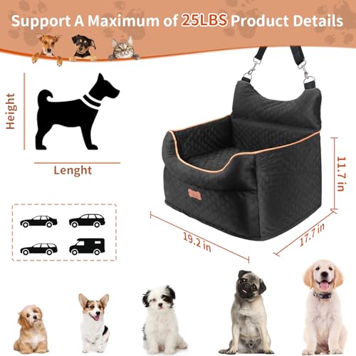 EUHAMS Dog Car Seat - Memory Foam Dog Booster Seats for Small Dogs Up to 25lbs-Elevated Pet Car Seat with Storage Pockets and Dogs Seat Belt-Pet Travel Bed for Front & Back Seats-Removable Washable-Black - Image 3