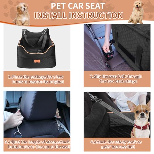 EUHAMS Dog Car Seat - Memory Foam Dog Booster Seats for Small Dogs Up to 25lbs-Elevated Pet Car Seat with Storage Pockets and Dogs Seat Belt-Pet Travel Bed for Front & Back Seats-Removable Washable-Black - Image 5
