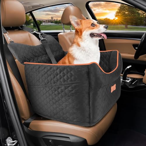 EUHAMS Dog Car Seat - Memory Foam Dog Booster Seats for Small Dogs Up to 25lbs-Elevated Pet Car Seat with Storage Pockets and Dogs Seat Belt-Pet Travel Bed for Front & Back Seats-Removable Washable-Black - Image 1