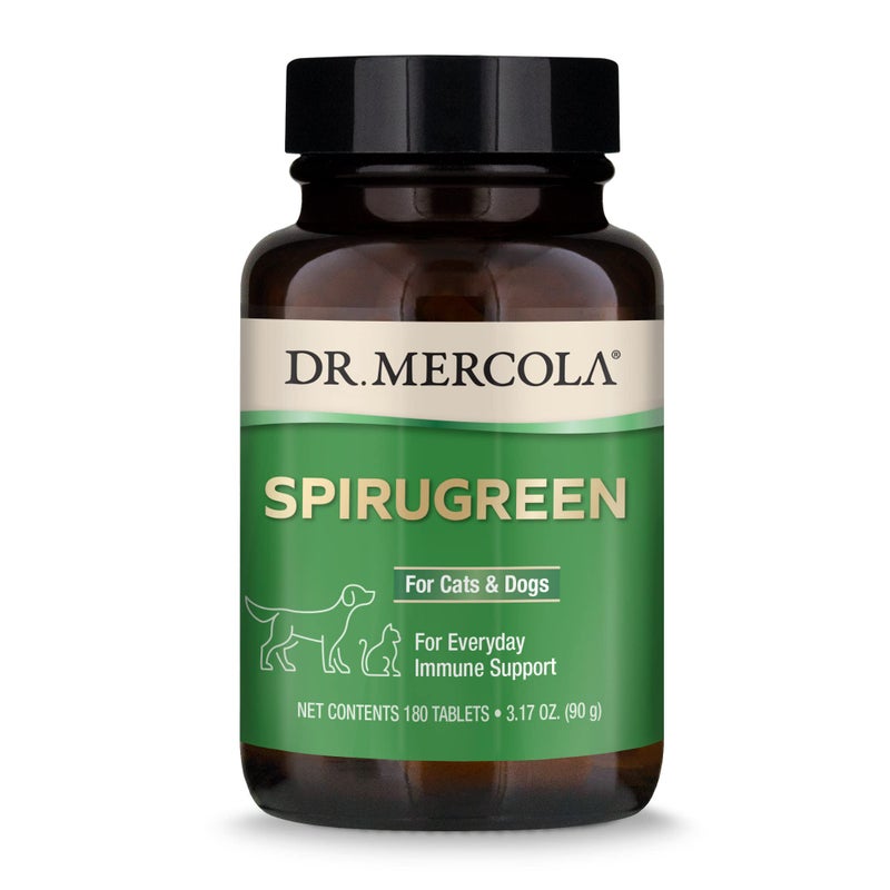 Dr. Mercola, SpiruGreen, for Cats and Dogs (180 Tablets), with Organic Spirulina and Microalgae,Organic Spirulina, Non GMO, Soy Free, Gluten Free - Image 1